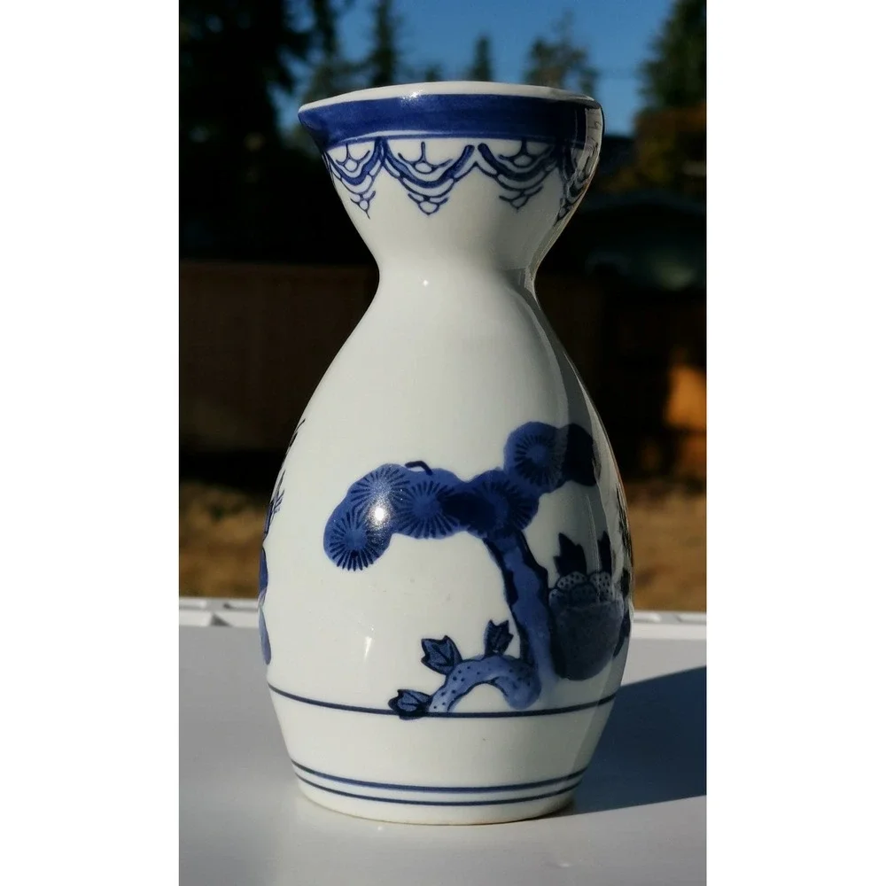 Imperial Imports Japan Sake Tea Blue White Porcelain Butterflies Height 6.5